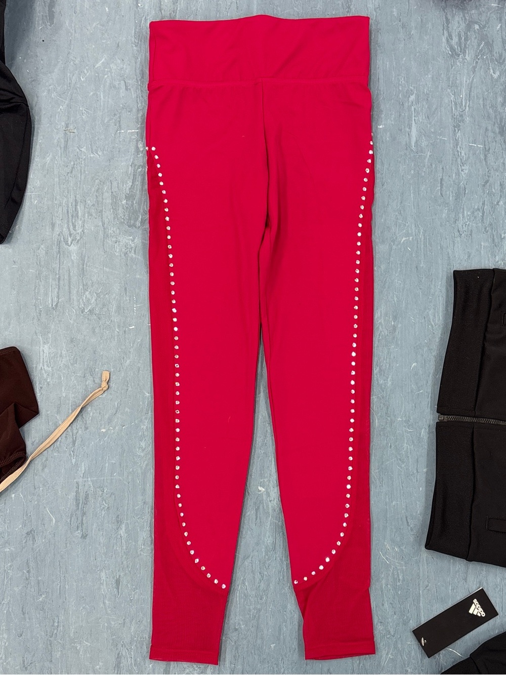 Weissman Bright Red Leggings with Silver Stud Side Trim